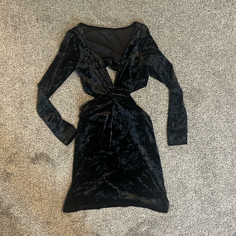 Black velvet cutout mini dress